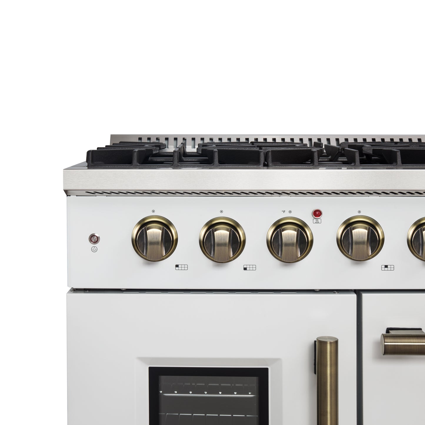 Forno Galiano 48-Inch Freestanding French Door Gas Range, White & Antique Brass - Forno Appliances