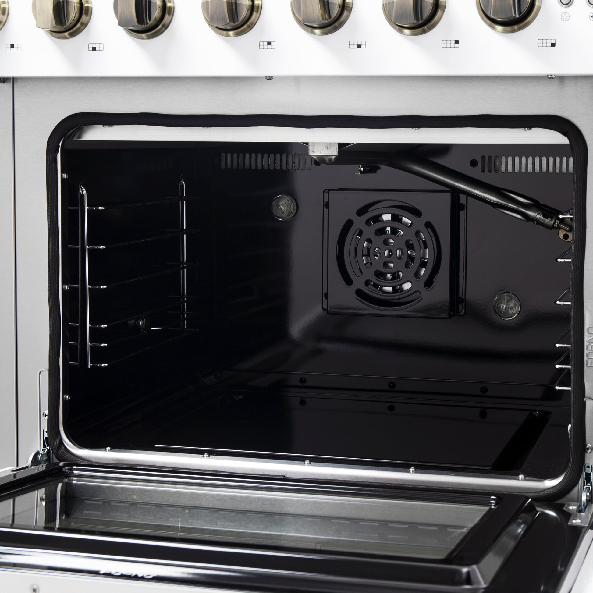 Forno Galiano 48-Inch Freestanding French Door Gas Range, White & Antique Brass - Forno Appliances