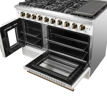 Forno Galiano 48-Inch Freestanding French Door Gas Range, White & Antique Brass - Forno Appliances