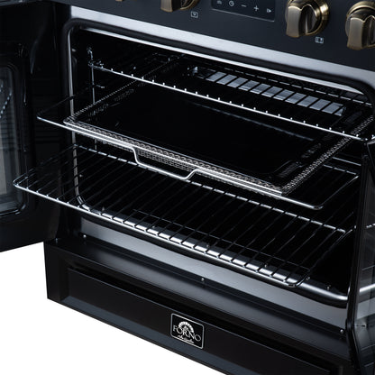 Torino French Door 30 Inch Induction Range with Air Fryer, Air Sous Vide & True Convection, Dual Broiler, Black - Forno Appliances