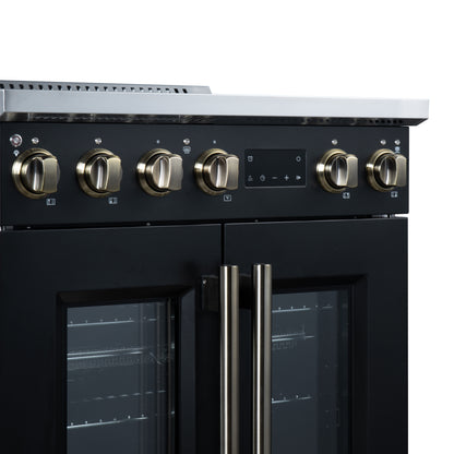Torino French Door 30 Inch Induction Range with Air Fryer, Air Sous Vide & True Convection, Dual Broiler, Black - Forno Appliances