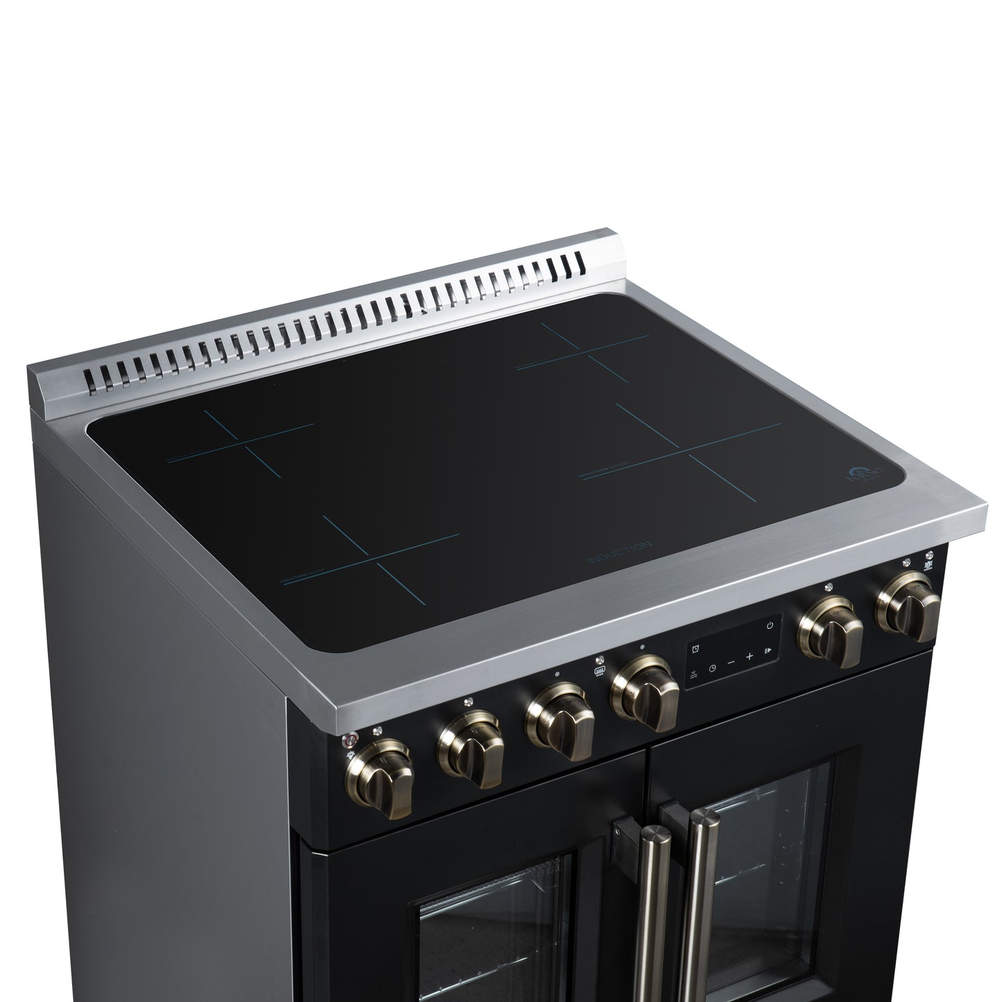 Torino French Door 30 Inch Induction Range with Air Fryer, Air Sous Vide & True Convection, Dual Broiler, Black - Forno Appliances