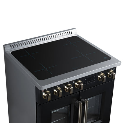 Torino French Door 30 Inch Induction Range with Air Fryer, Air Sous Vide & True Convection, Dual Broiler, Black - Forno Appliances