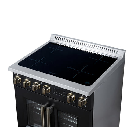 Torino French Door 30 Inch Induction Range with Air Fryer, Air Sous Vide & True Convection, Dual Broiler, Black - Forno Appliances