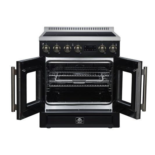 Torino French Door 30 Inch Induction Range with Air Fryer, Air Sous Vide & True Convection, Dual Broiler, Black - Forno Appliances