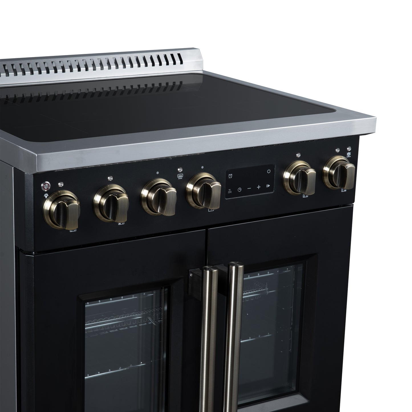 Torino French Door 30 Inch Induction Range with Air Fryer, Air Sous Vide & True Convection, Dual Broiler, Black - Forno Appliances