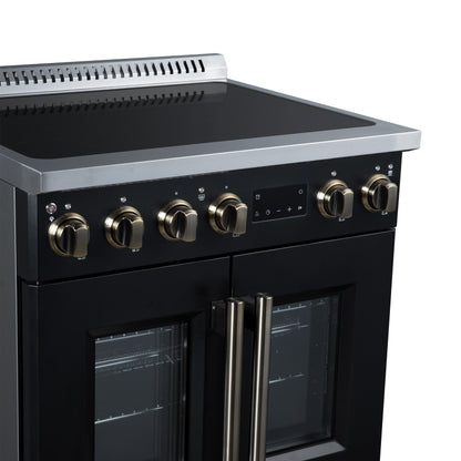 Torino French Door 30 Inch Induction Range with Air Fryer, Air Sous Vide & True Convection, Dual Broiler, Black - Forno Appliances