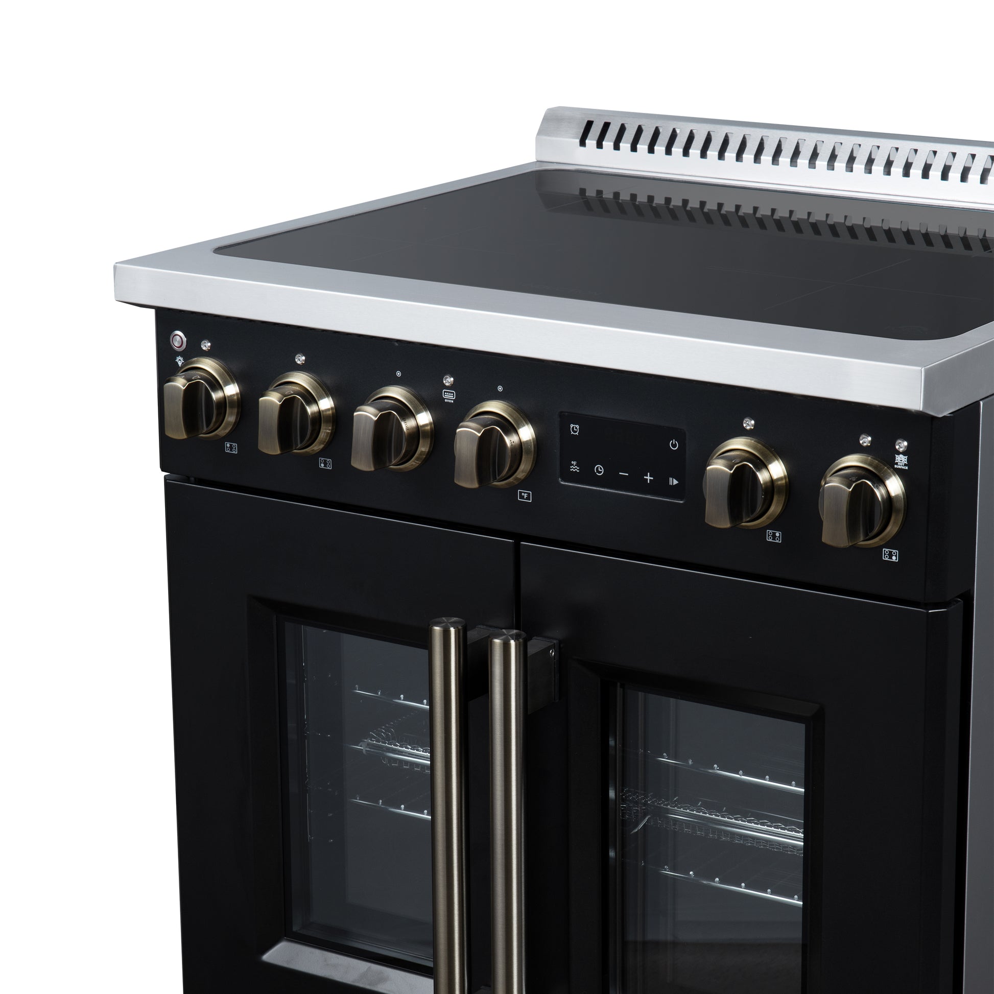 Torino French Door 30 Inch Induction Range with Air Fryer, Air Sous Vide & True Convection, Dual Broiler, Black - Forno Appliances