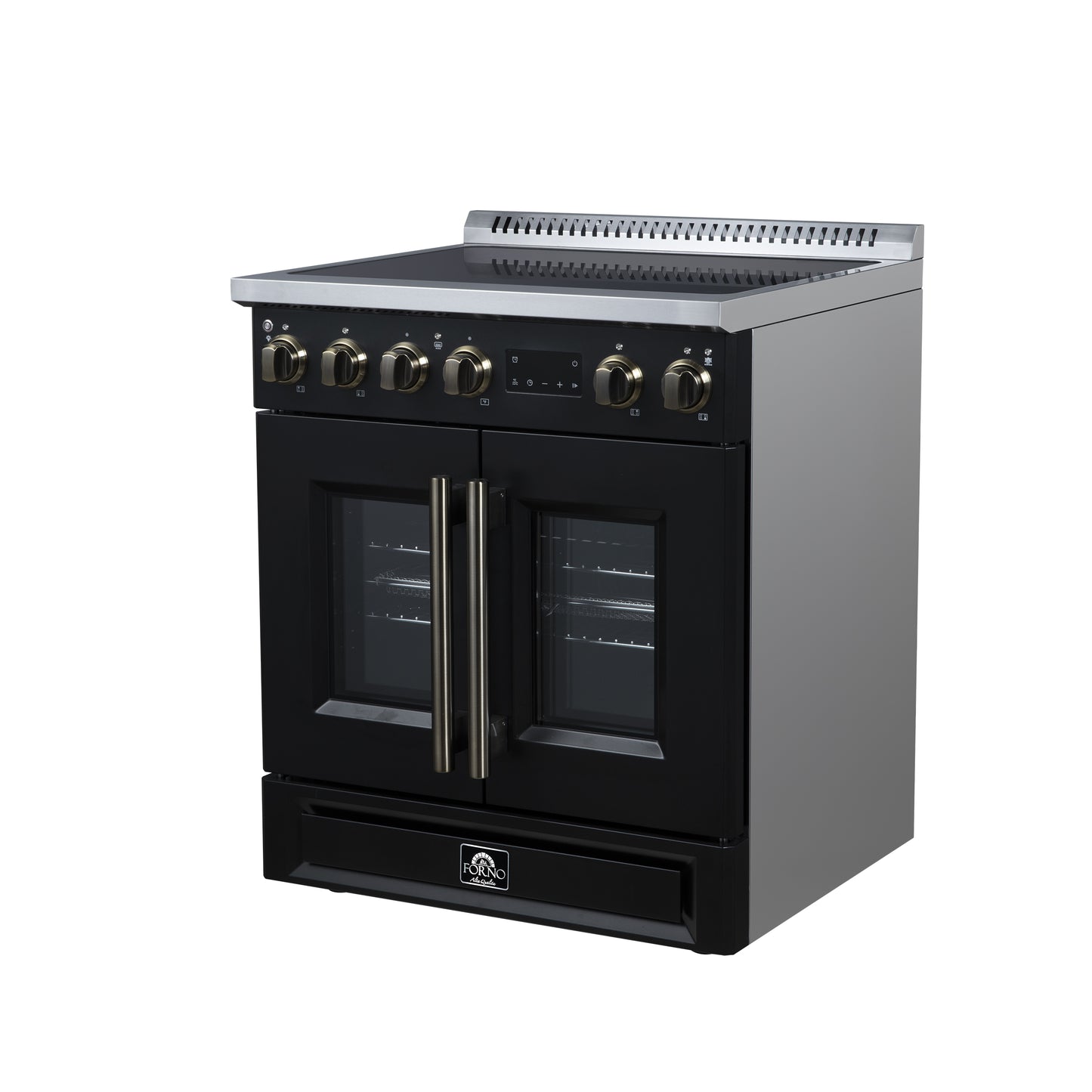 Torino French Door 30 Inch Induction Range with Air Fryer, Air Sous Vide & True Convection, Dual Broiler, Black - Forno Appliances