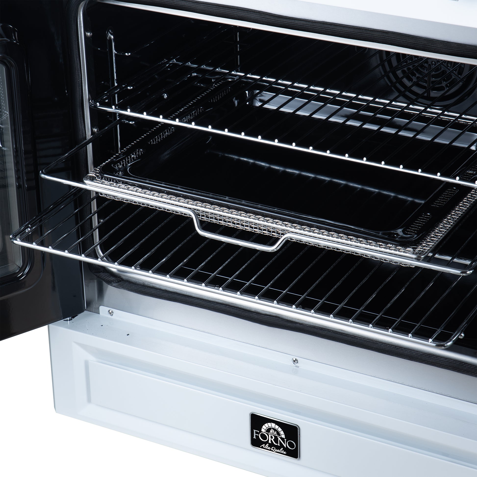 Torino French Door 30 Inch Induction Range with Air Fryer, Air Sous Vide & True Convection, Dual Broiler, White - Forno Appliances