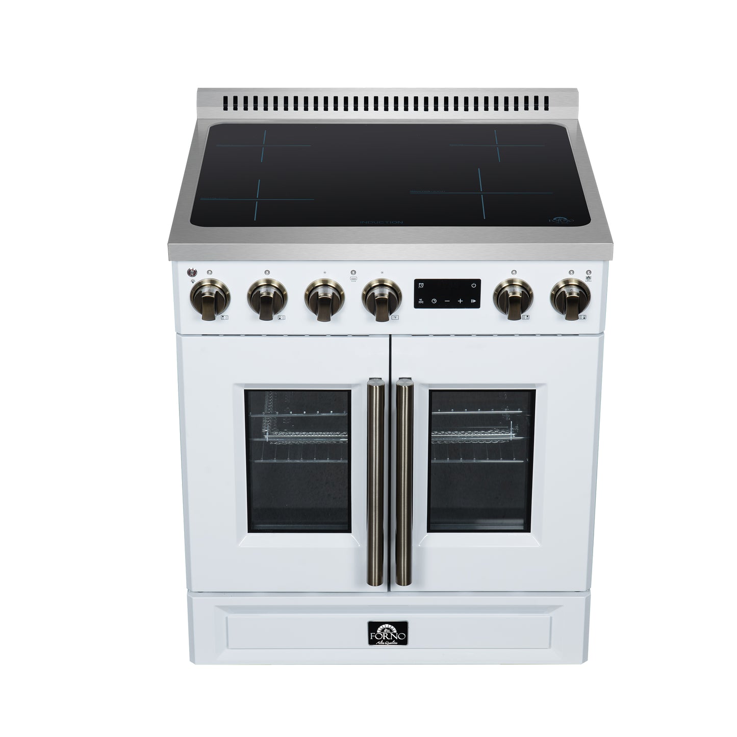 Torino French Door 30 Inch Induction Range with Air Fryer, Air Sous Vide & True Convection, Dual Broiler, White - Forno Appliances
