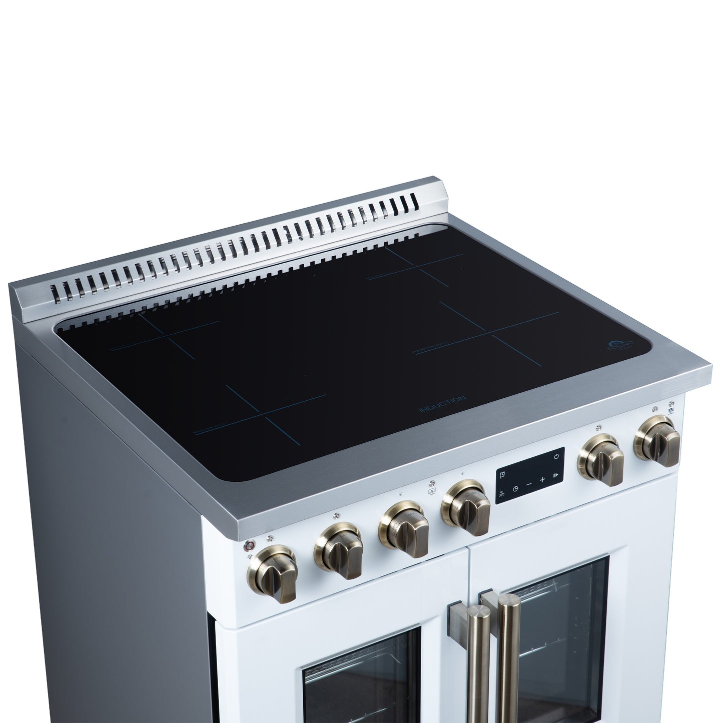 Torino French Door 30 Inch Induction Range with Air Fryer, Air Sous Vide & True Convection, Dual Broiler, White - Forno Appliances
