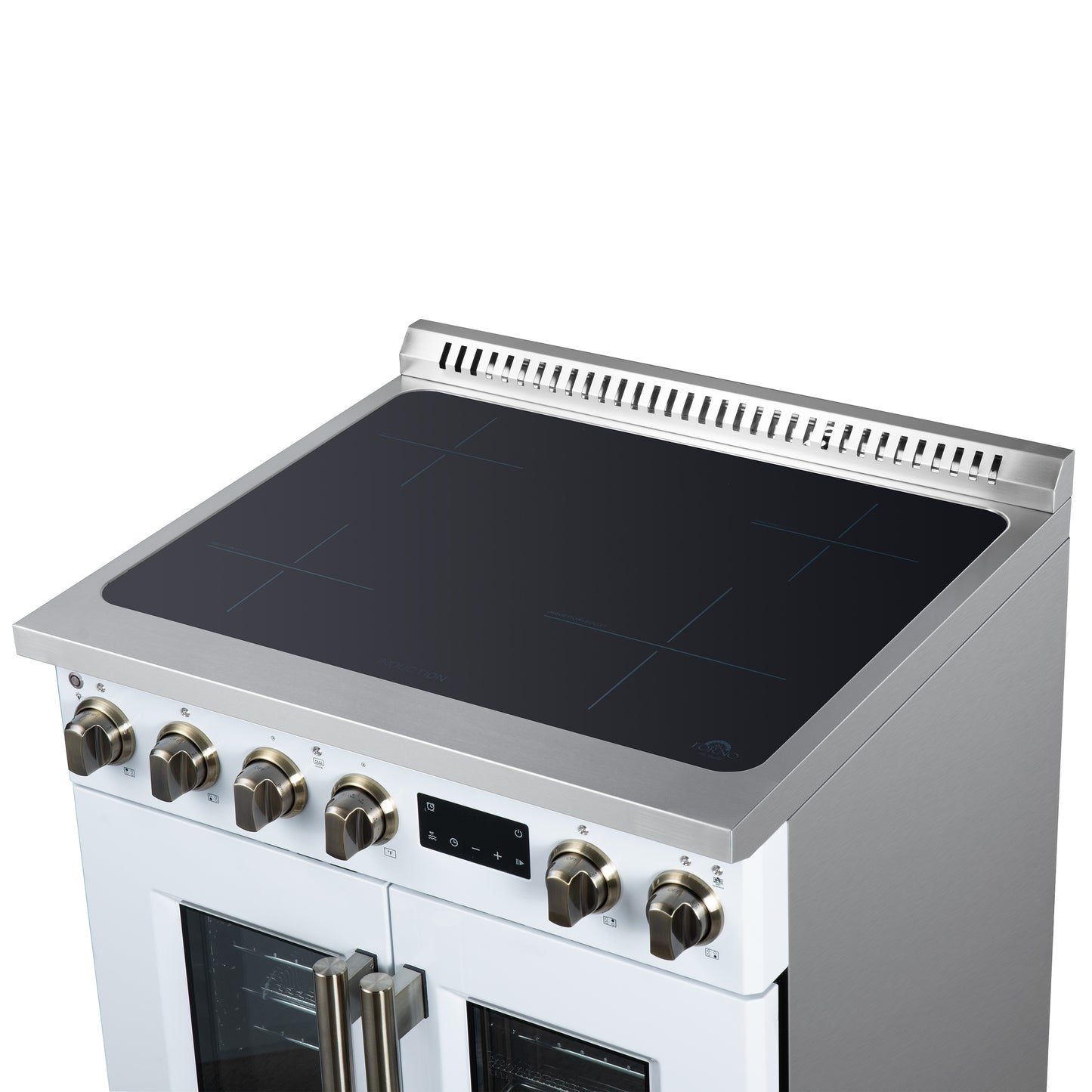 Torino French Door 30 Inch Induction Range with Air Fryer, Air Sous Vide & True Convection, Dual Broiler, White - Forno Appliances