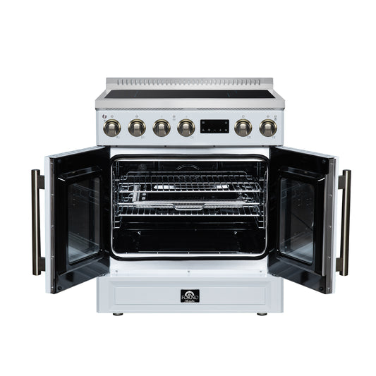Torino French Door 30 Inch Induction Range with Air Fryer, Air Sous Vide & True Convection, Dual Broiler, White - Forno Appliances