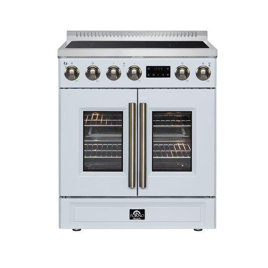 Torino French Door 30 Inch Induction Range with Air Fryer, Air Sous Vide & True Convection, Dual Broiler, White - Forno Appliances