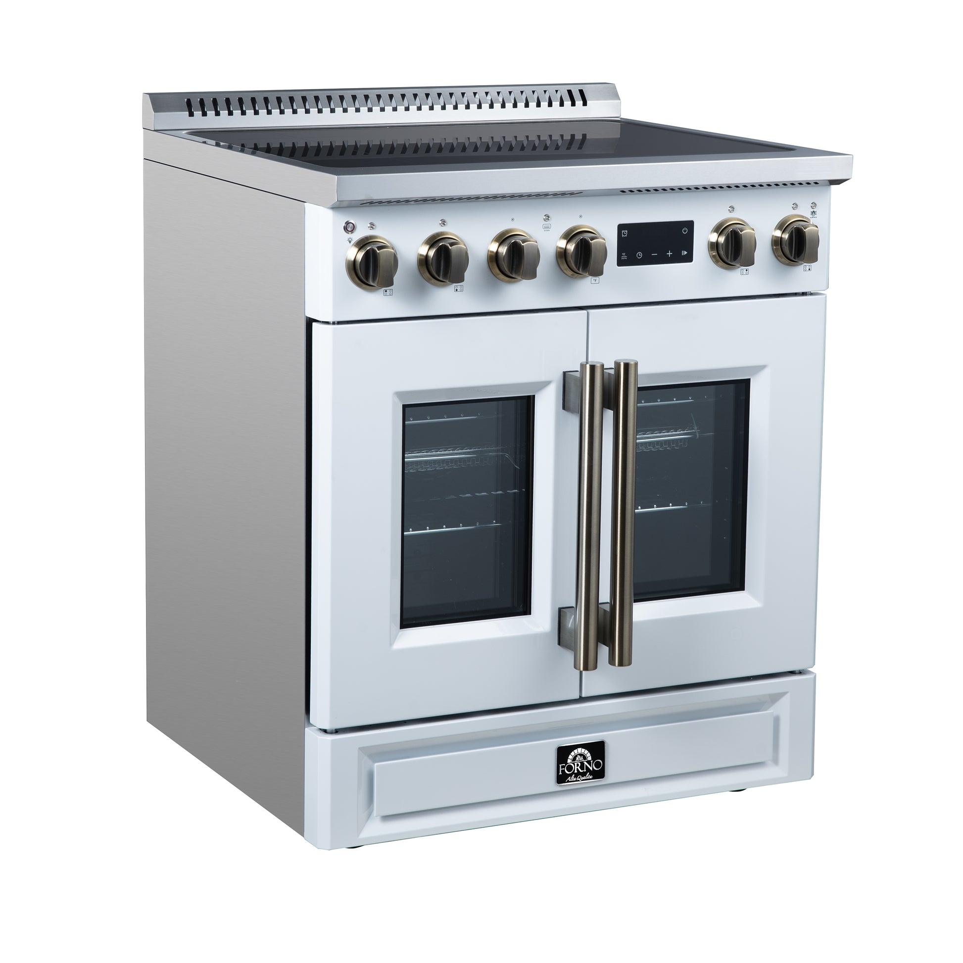 Torino French Door 30 Inch Induction Range with Air Fryer, Air Sous Vide & True Convection, Dual Broiler, White - Forno Appliances