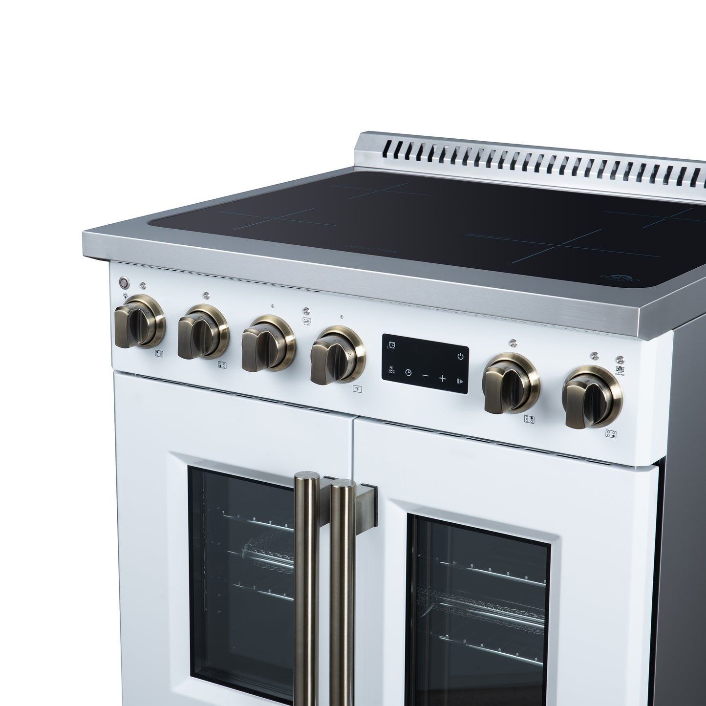 Torino French Door 30 Inch Induction Range with Air Fryer, Air Sous Vide & True Convection, Dual Broiler, White - Forno Appliances