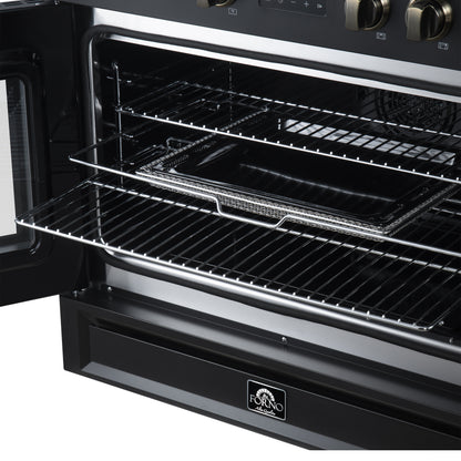 Torino French Door 36 Inch Induction Range with Air Fryer, Air Sous Vide & True Convection, Dual Broiler, Black - Forno Appliances