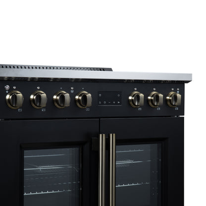 Torino French Door 36 Inch Induction Range with Air Fryer, Air Sous Vide & True Convection, Dual Broiler, Black - Forno Appliances
