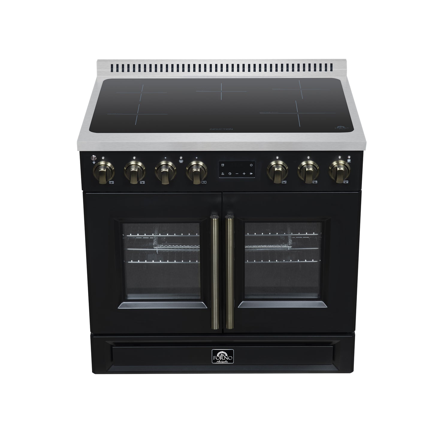 Torino French Door 36 Inch Induction Range with Air Fryer, Air Sous Vide & True Convection, Dual Broiler, Black - Forno Appliances
