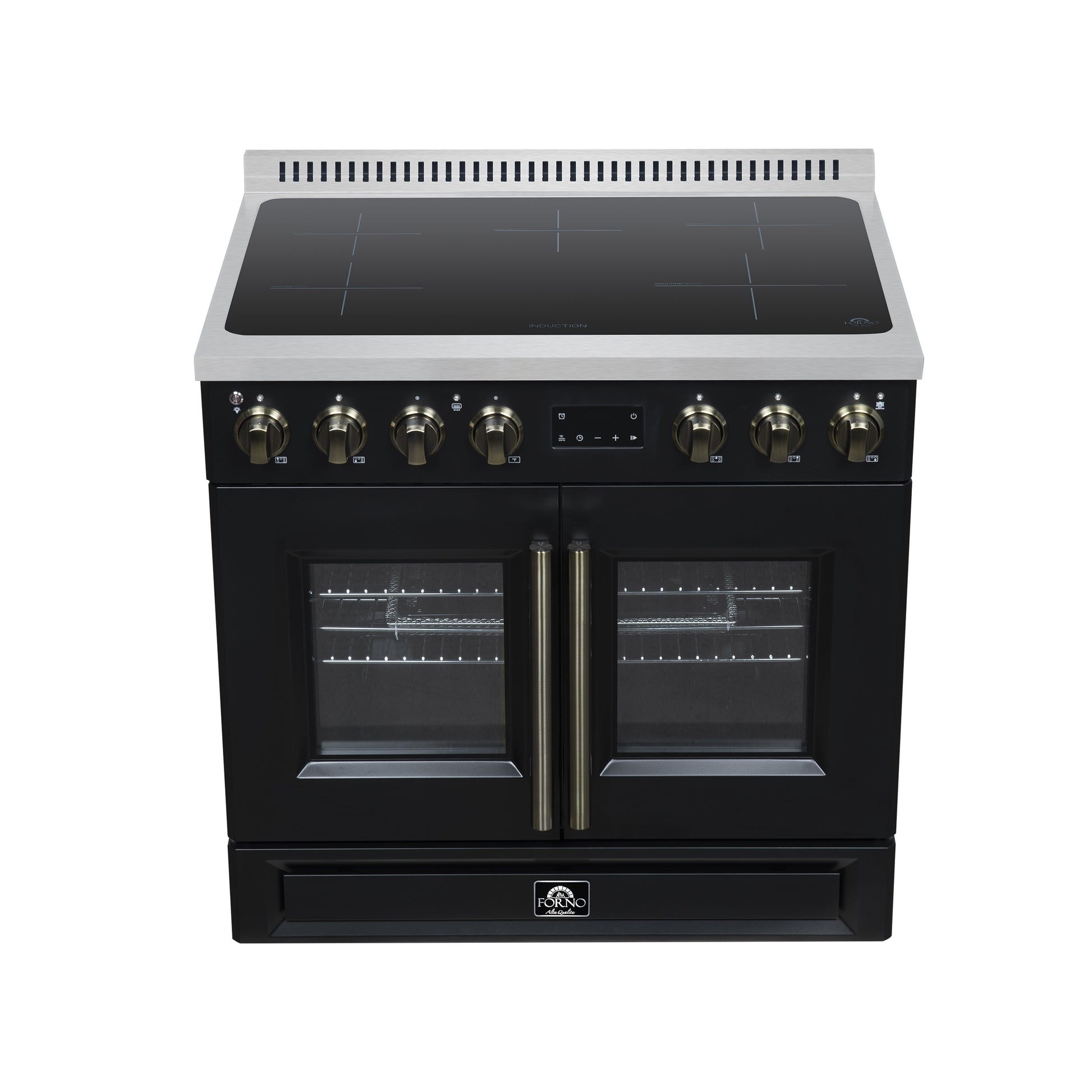 Torino French Door 36 Inch Induction Range with Air Fryer, Air Sous Vide & True Convection, Dual Broiler, Black - Forno Appliances