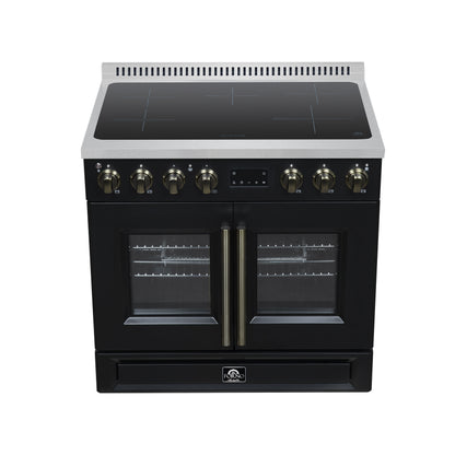 Torino French Door 36 Inch Induction Range with Air Fryer, Air Sous Vide & True Convection, Dual Broiler, Black - Forno Appliances