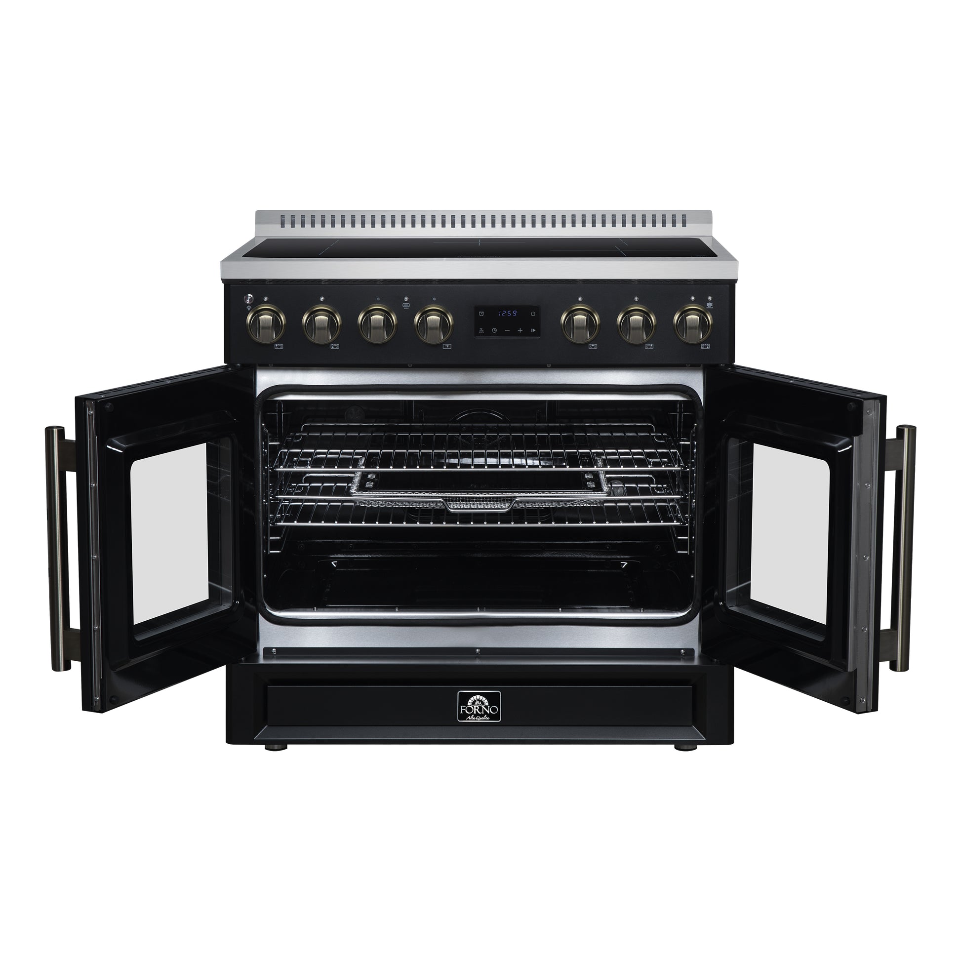 Torino French Door 36 Inch Induction Range with Air Fryer, Air Sous Vide & True Convection, Dual Broiler, Black - Forno Appliances