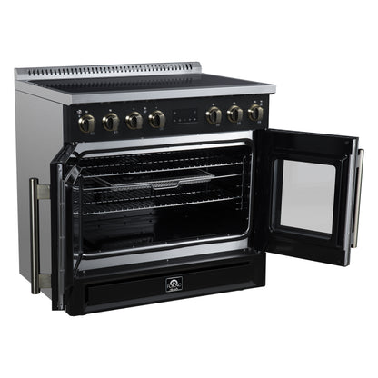 Torino French Door 36 Inch Induction Range with Air Fryer, Air Sous Vide & True Convection, Dual Broiler, Black - Forno Appliances