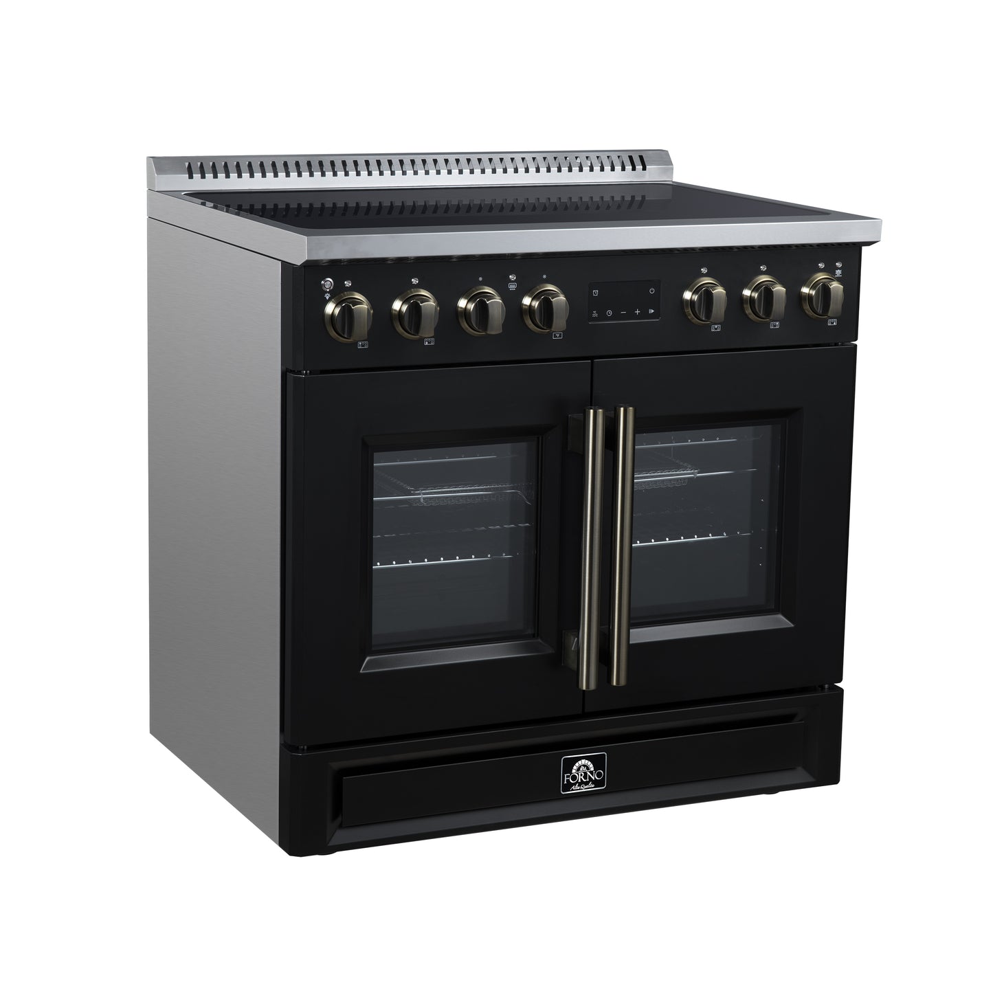 Torino French Door 36 Inch Induction Range with Air Fryer, Air Sous Vide & True Convection, Dual Broiler, Black - Forno Appliances