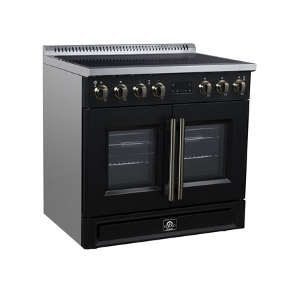 Torino French Door 36 Inch Induction Range with Air Fryer, Air Sous Vide & True Convection, Dual Broiler, Black - Forno Appliances