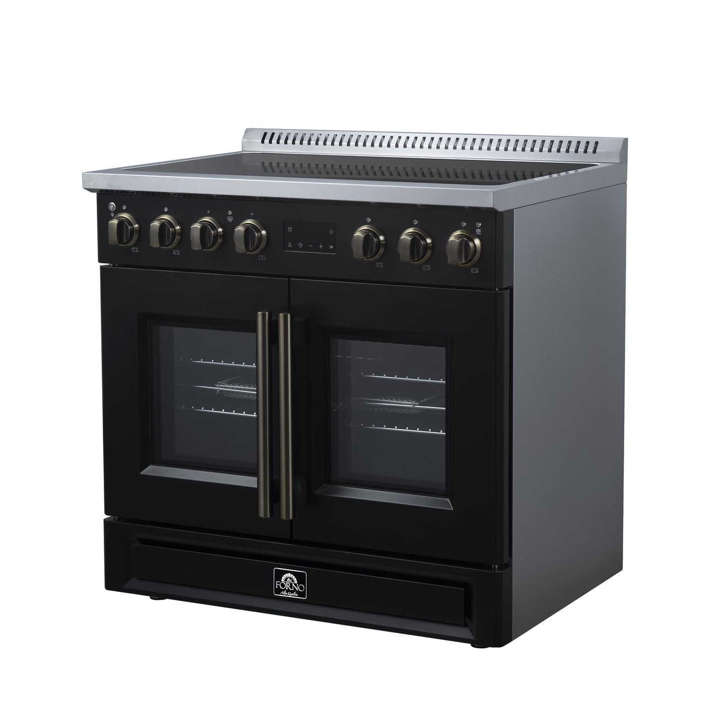Torino French Door 36 Inch Induction Range with Air Fryer, Air Sous Vide & True Convection, Dual Broiler, Black - Forno Appliances