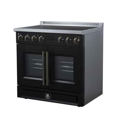 Torino French Door 36 Inch Induction Range with Air Fryer, Air Sous Vide & True Convection, Dual Broiler, Black - Forno Appliances