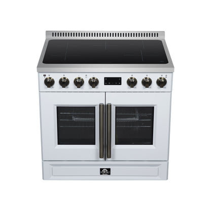 Torino French Door 36 Inch Induction Range with Air Fryer, Air Sous Vide & True Convection, Dual Broiler, White - Forno Appliances