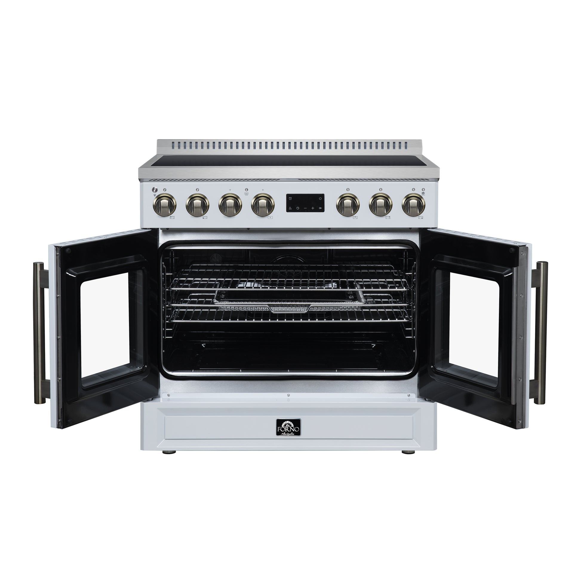 Torino French Door 36 Inch Induction Range with Air Fryer, Air Sous Vide & True Convection, Dual Broiler, White - Forno Appliances