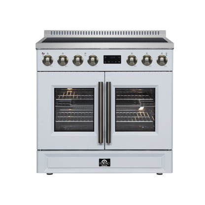 Torino French Door 36 Inch Induction Range with Air Fryer, Air Sous Vide & True Convection, Dual Broiler, White - Forno Appliances
