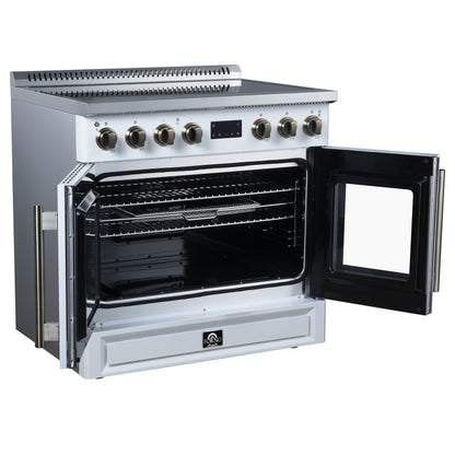 Torino French Door 36 Inch Induction Range with Air Fryer, Air Sous Vide & True Convection, Dual Broiler, White - Forno Appliances