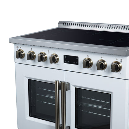 Torino French Door 36 Inch Induction Range with Air Fryer, Air Sous Vide & True Convection, Dual Broiler, White - Forno Appliances