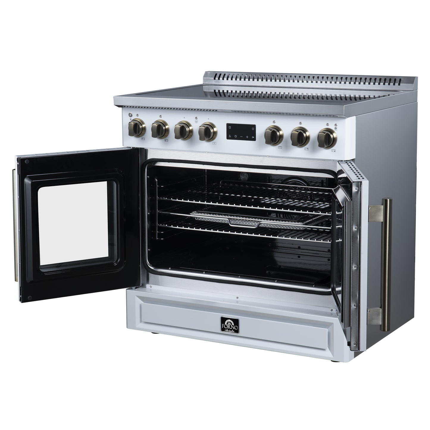 Torino French Door 36 Inch Induction Range with Air Fryer, Air Sous Vide & True Convection, Dual Broiler, White - Forno Appliances