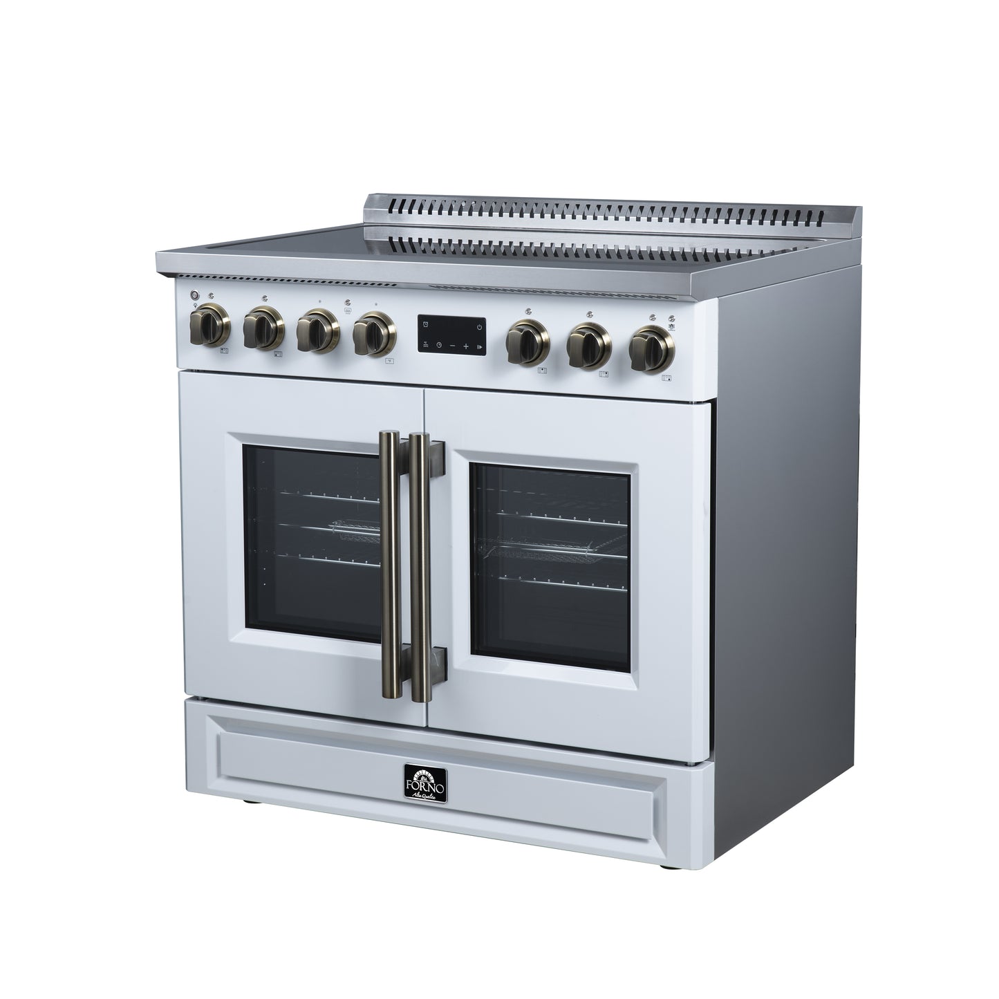Torino French Door 36 Inch Induction Range with Air Fryer, Air Sous Vide & True Convection, Dual Broiler, White - Forno Appliances