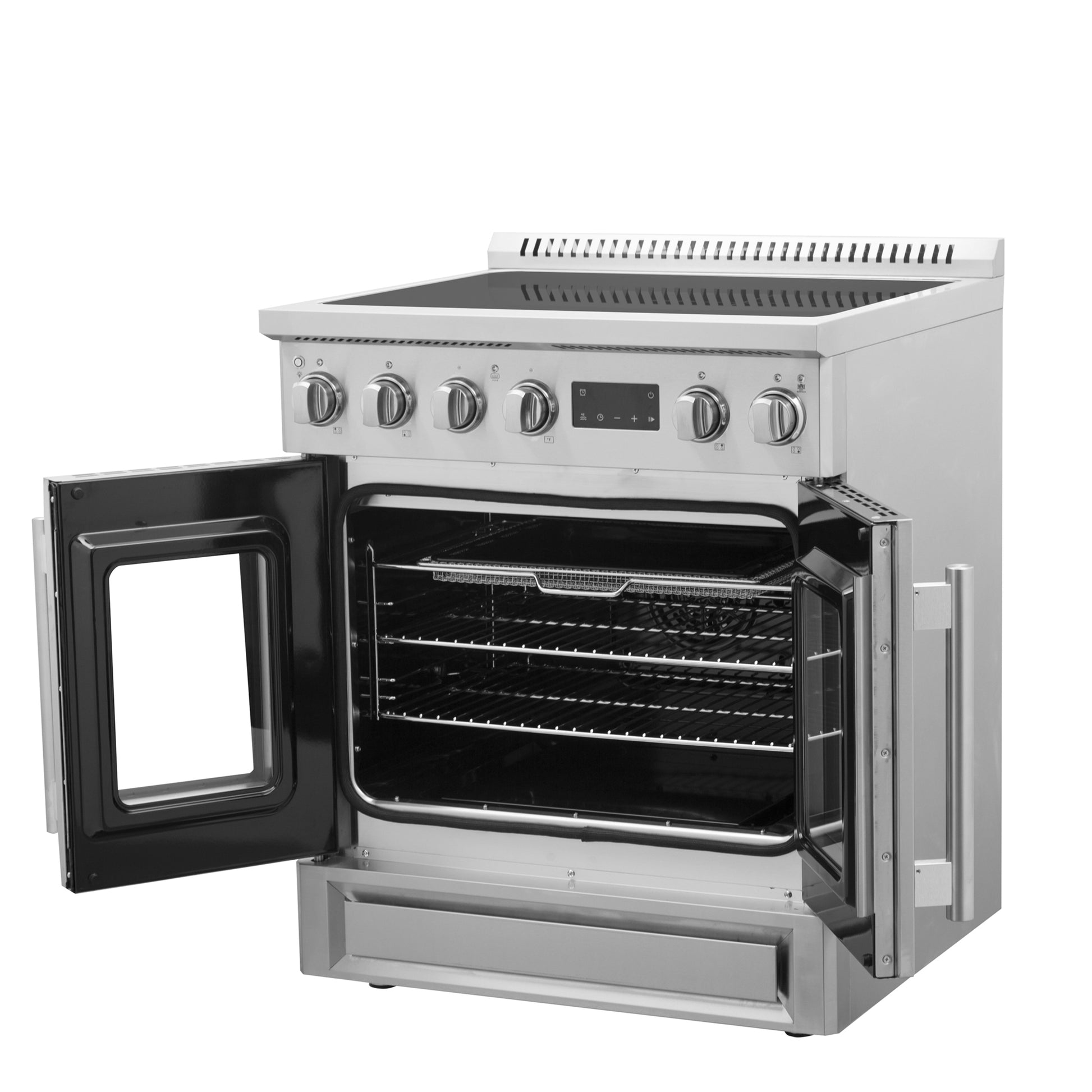 Cuisinière à induction Forno Torino de 30 pouces à double porte française avec friteuse à air et four à convection authentique - Forno Appliances
