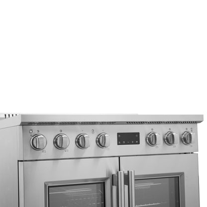 Cuisinière à induction Forno Torino de 36 pouces avec porte française, air fryer et four à convection véritable - Forno Appliances