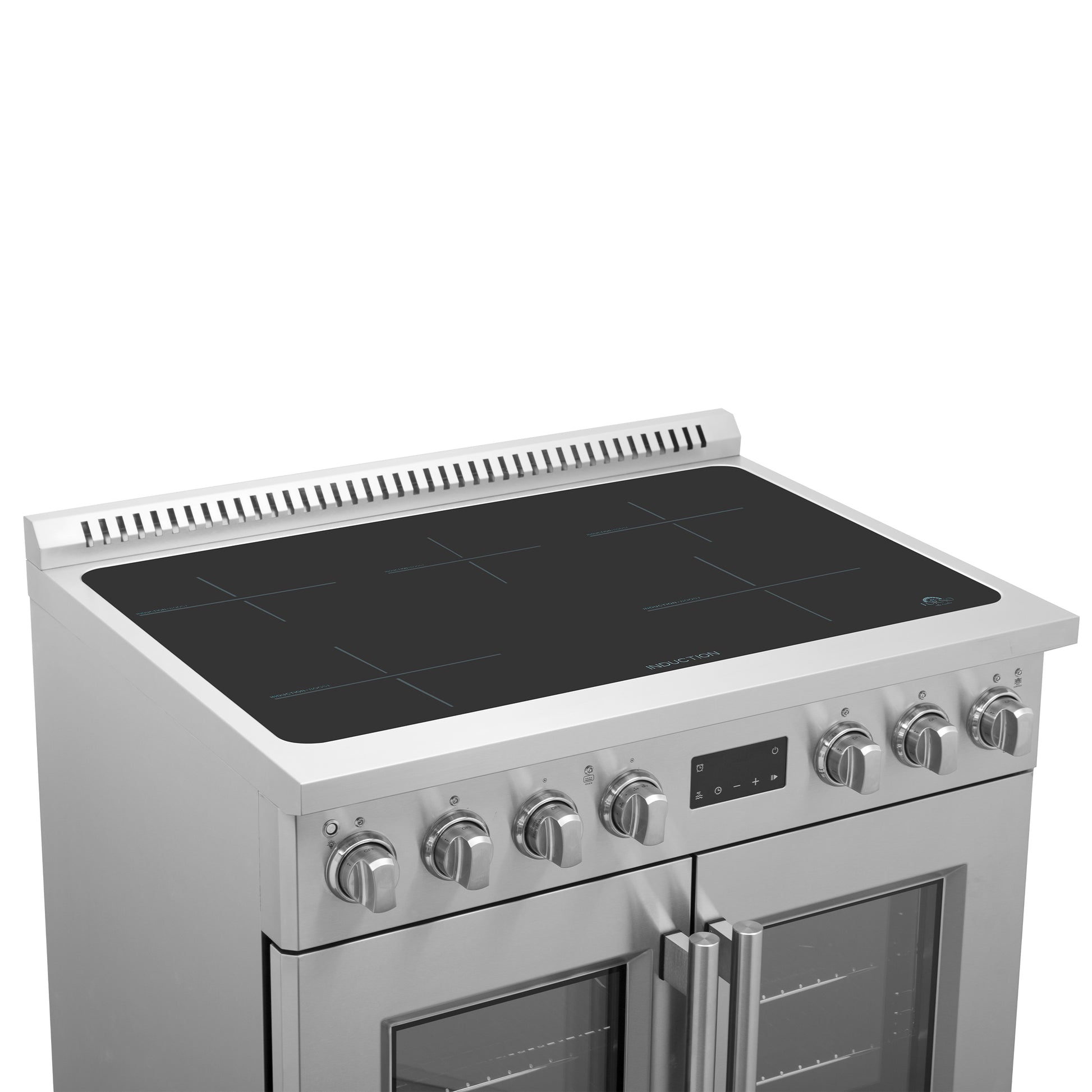 Forno Torino cuisinière à induction 36 pouces à portes françaises avec friteuse à air et four à convection véritable - Forno Appliances