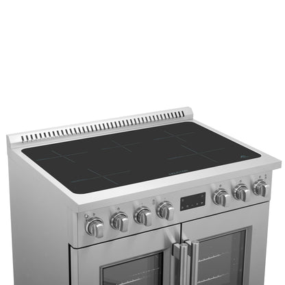 Forno Torino cuisinière à induction 36 pouces à portes françaises avec friteuse à air et four à convection véritable - Forno Appliances