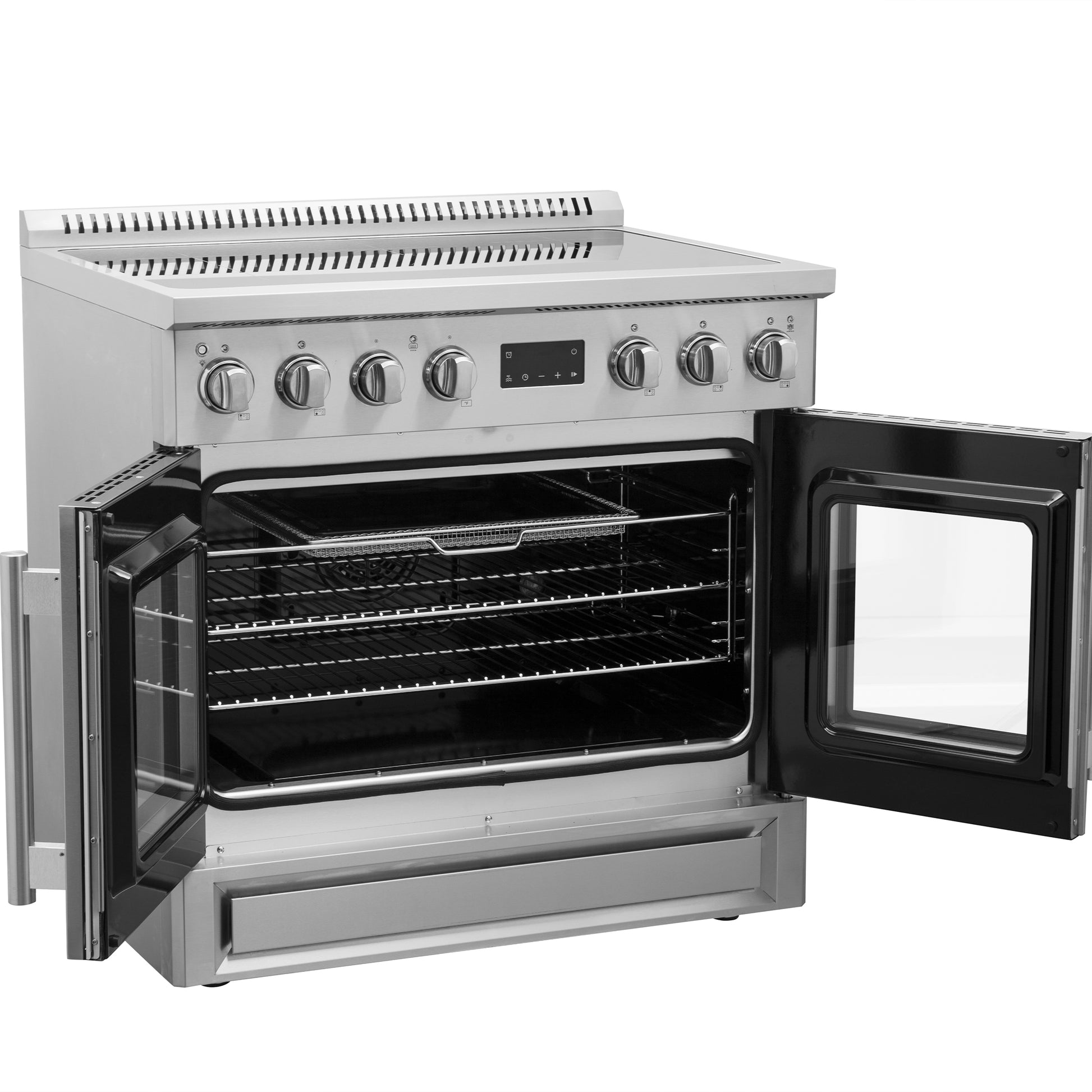 Cuisinière à induction Forno Torino de 36 pouces avec porte française, friteuse à air et four à convection véritable - Forno Appliances