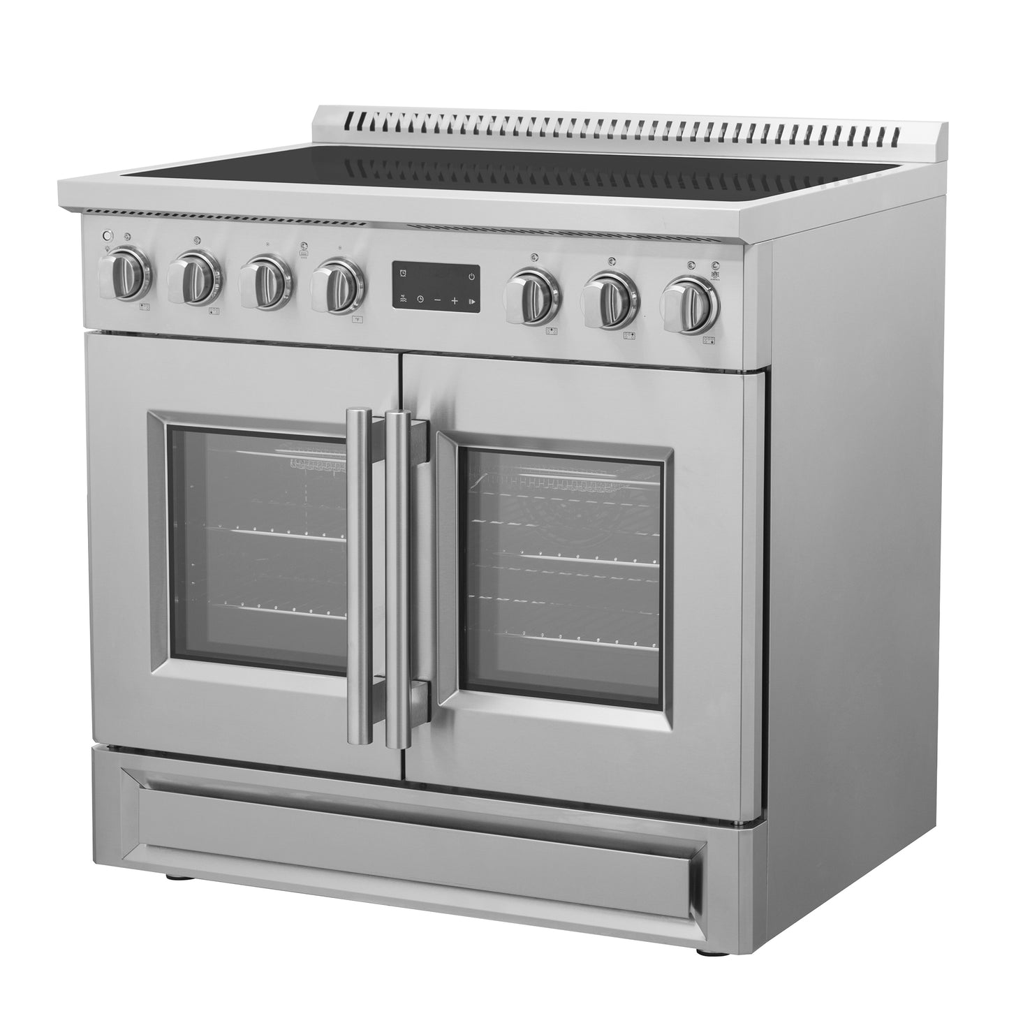 Cuisinière à induction Forno Torino de 36 pouces à portes françaises avec friteuse à air et four à convection véritable - Forno Appliances