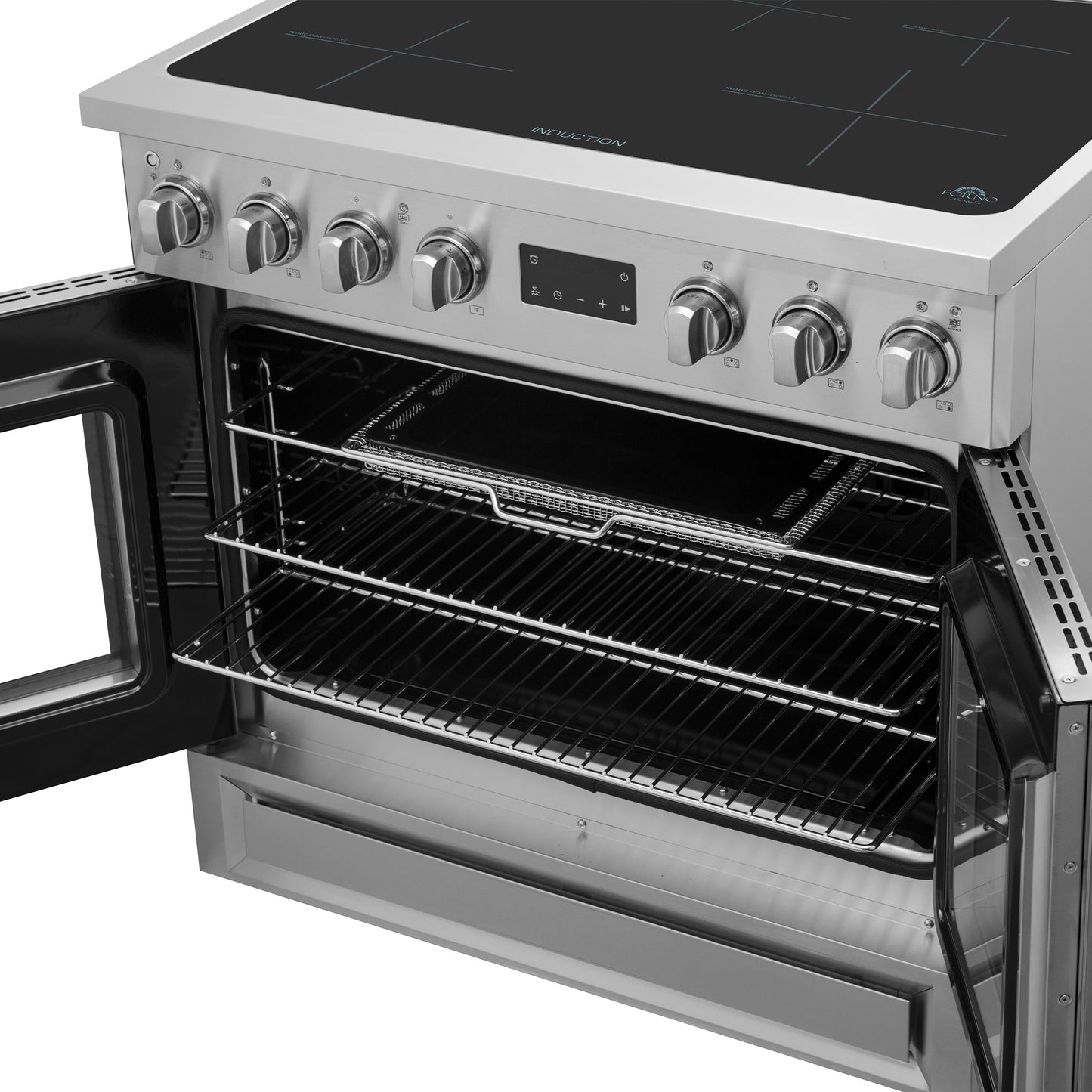 Cuisinière à induction Forno Torino de 36 pouces avec portes françaises, friteuse à air et vrai four à convection - Forno Appliances