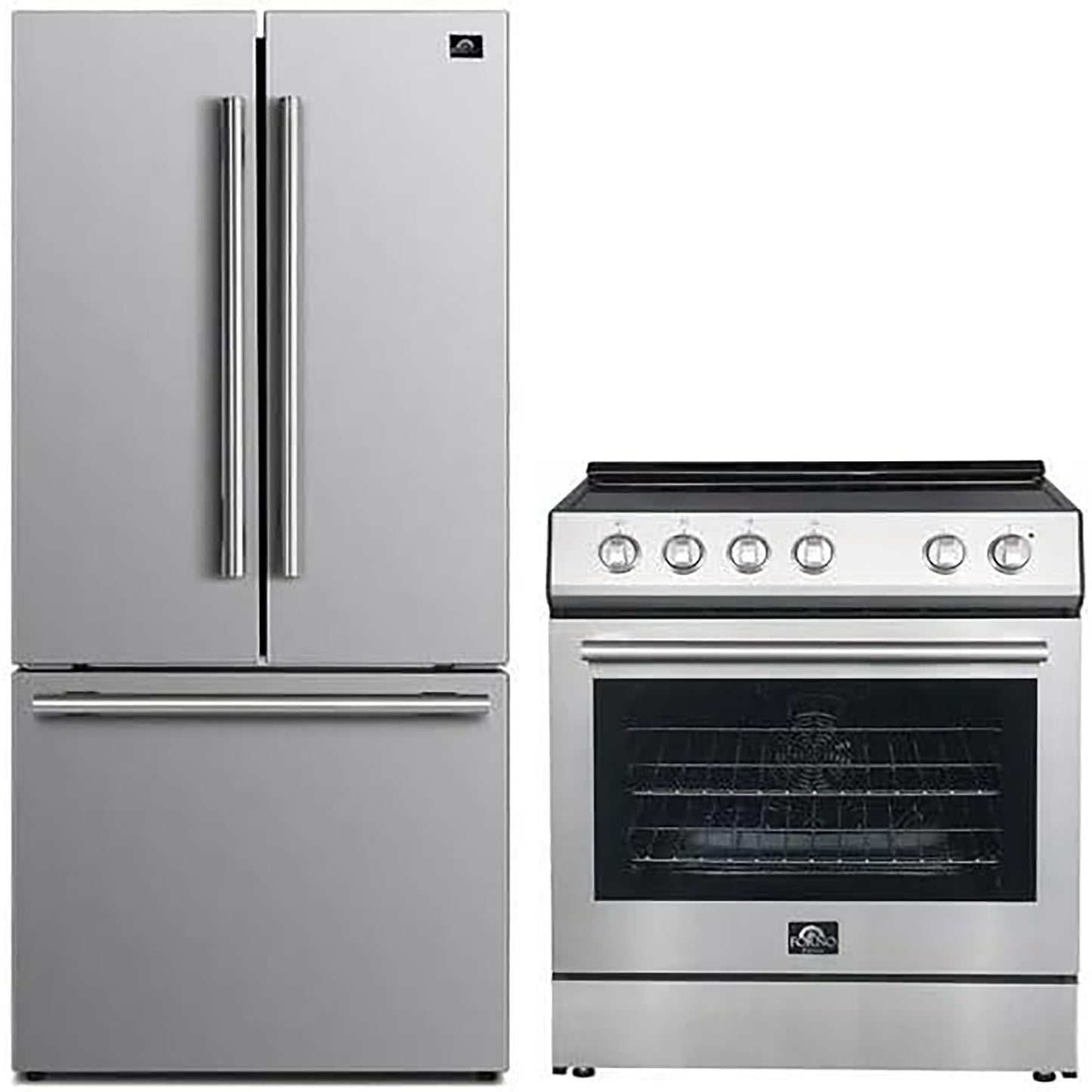 FORNO 2-Piece SS Kitchen Bundle - 30" Electric Range and 31" Bottom Freezer Refrigerator - Forno Appliances