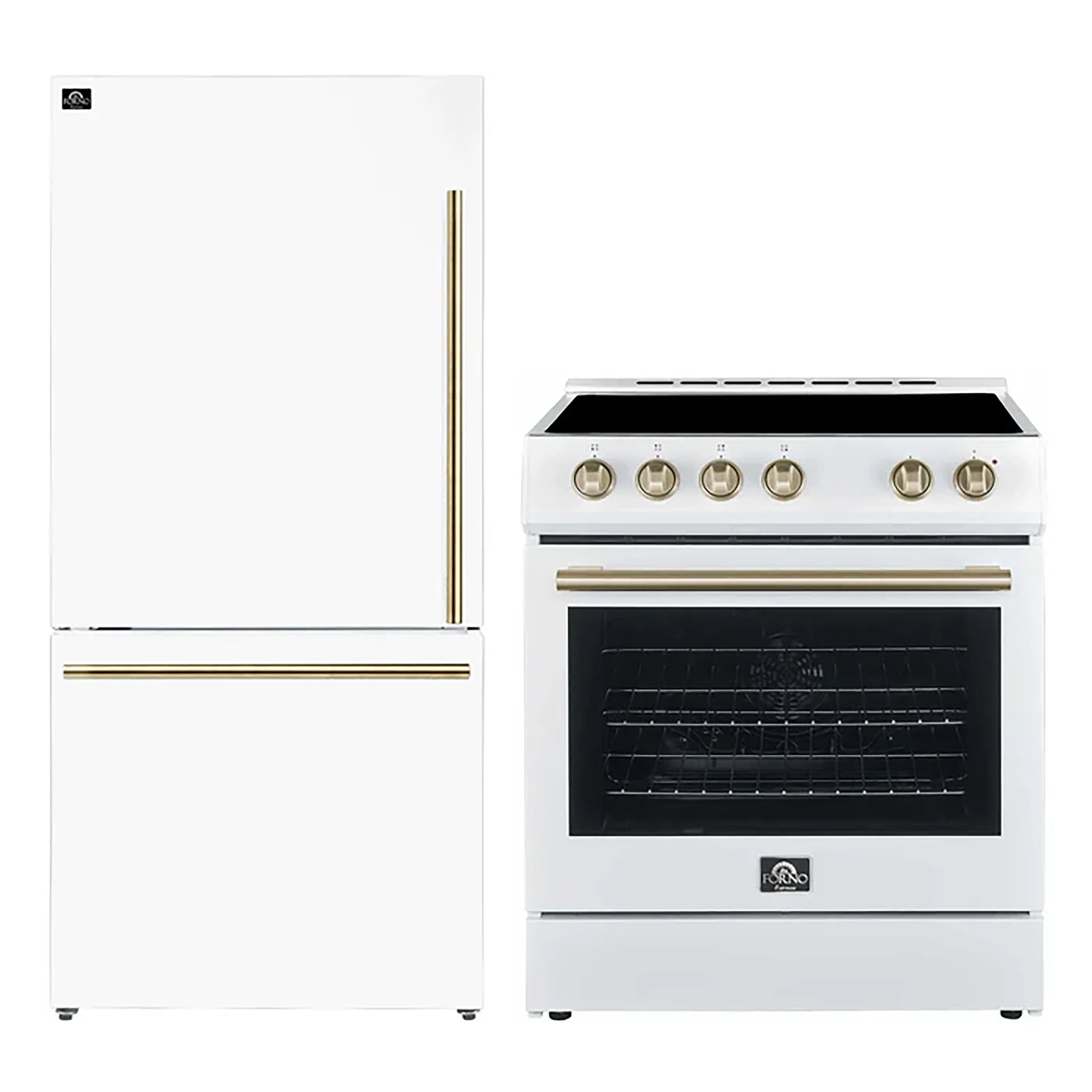 FORNO 2-Piece White Kitchen Bundle - 30" Electric Range and 31" Bottom Freezer Refrigerator - Forno Appliances