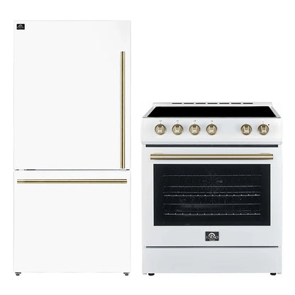 FORNO 2-Piece White Kitchen Bundle - 30" Electric Range and 31" Bottom Freezer Refrigerator - Forno Appliances