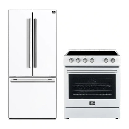 FORNO 2-Piece White Kitchen Bundle - 30" Electric Range and 31" Bottom Freezer Refrigerator - Forno Appliances